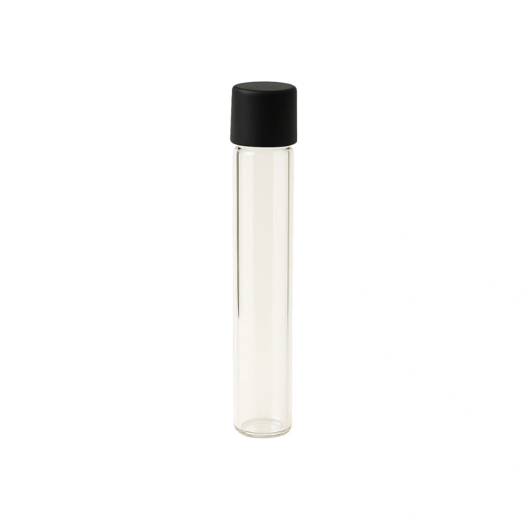 116mm cr clear glass blunt tube with plastic black cap