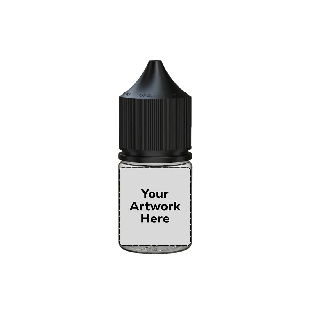 20ml stubby unicorn bottle clear black cap