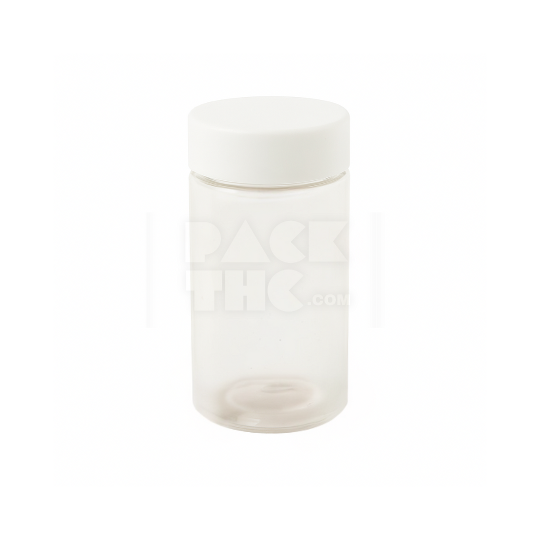 Clear 90mm PET pre-roll jar with white lid for multi-roll use