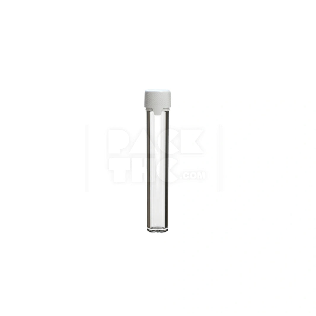 115MM AVIATOR TUBE FLAT BOTTOM WITH INTEGRATED LINER & TAMPER EVIDENT BREAK-OFF BAND (CLEAR NATURAL TUBE WITH OPAQUE WHITE CLOSURE) - (500 count) Pack THC