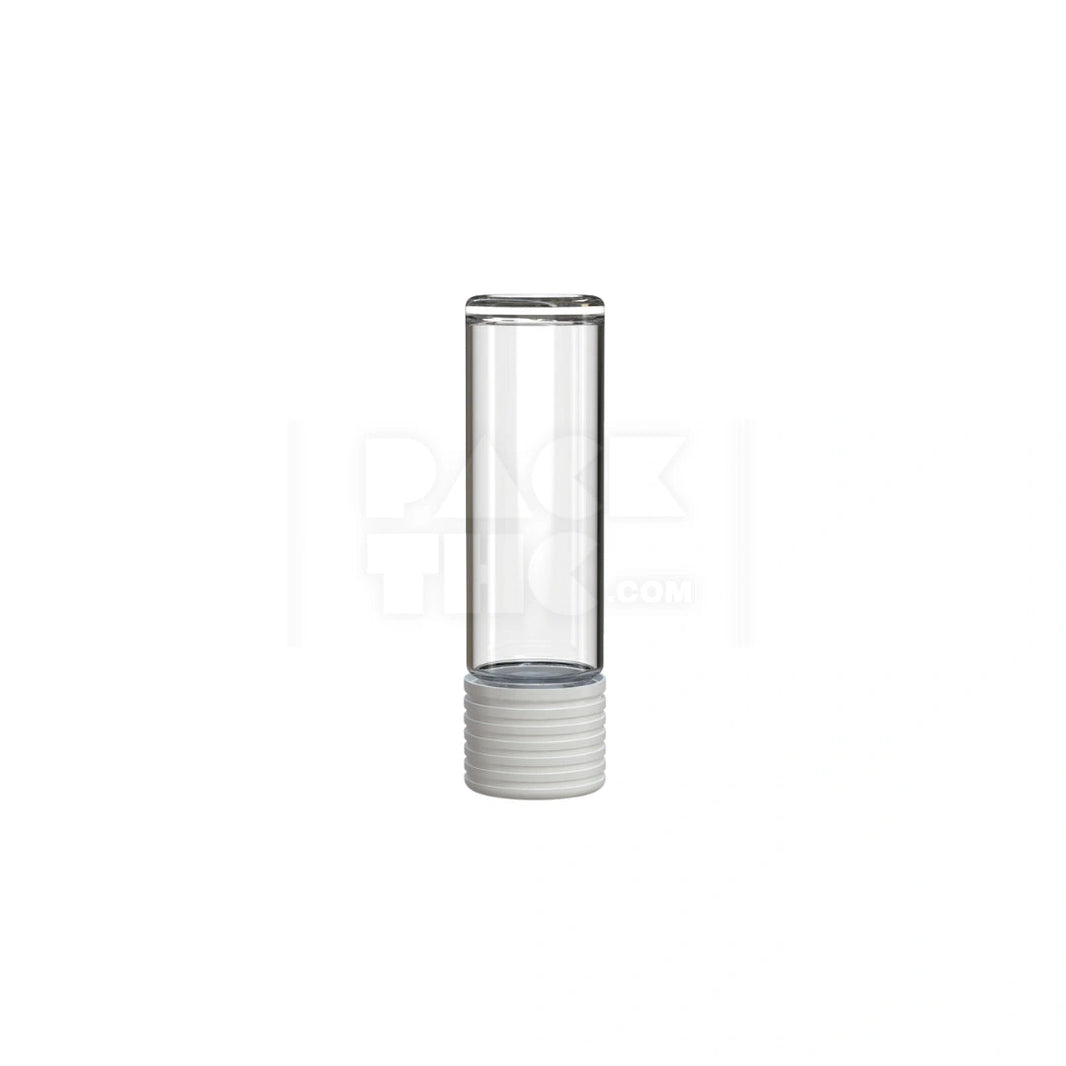 65MM SPIRAL CR CARTRIDGE CONTAINER, FLAT BOTTOM WITH 510-THREAD & TAMPER EVIDENT BREAK-OFF BAND (CLEAR NATURAL CONTAINER WITH OPAQUE WHITE CLOSURE) - (400 count) Pack THC