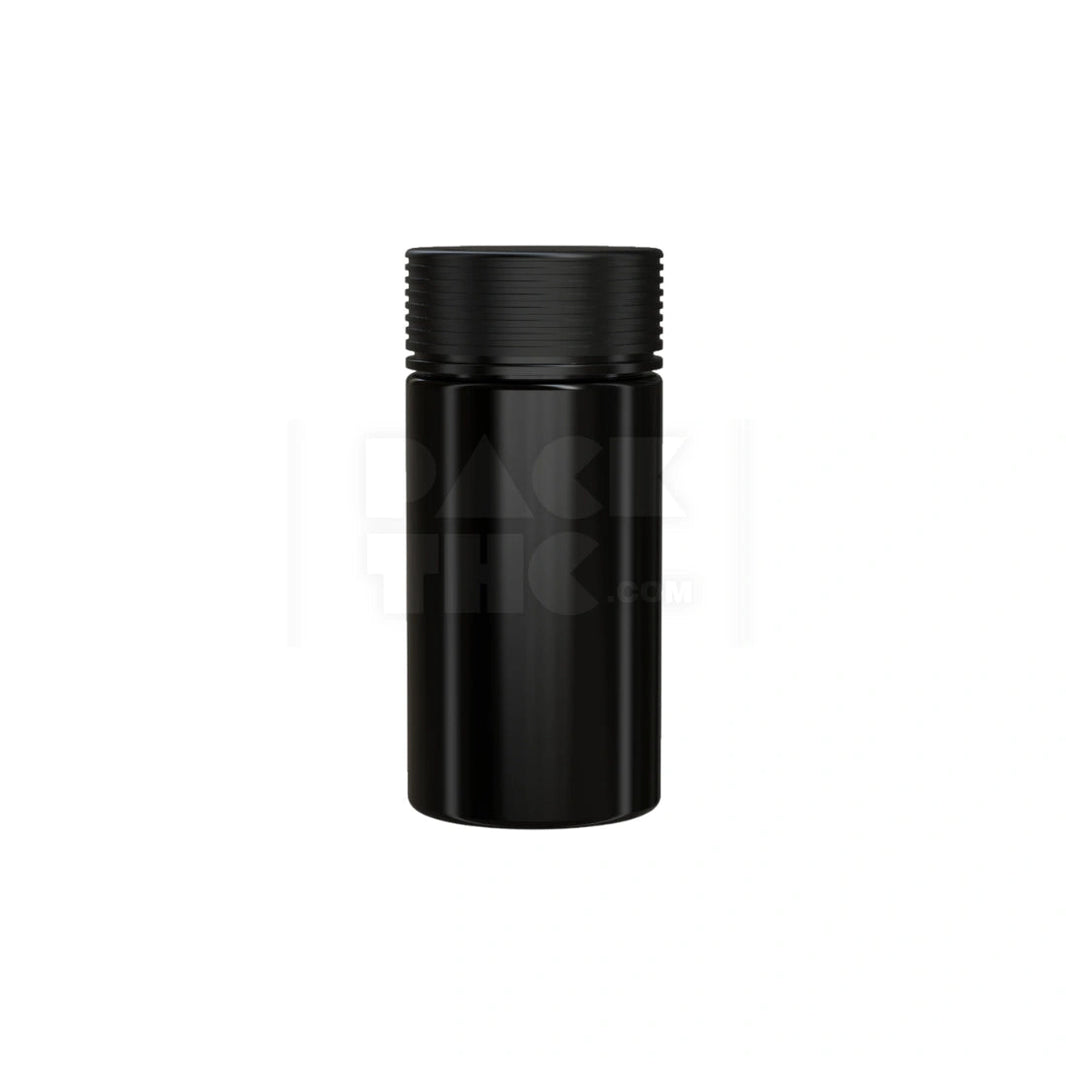 6OZ (180CC) SPIRAL CR CONTAINER WITH INTEGRATED LINER & TAMPER EVIDENT BREAK-OFF BAND (OPAQUE BLACK CONTAINER WITH OPAQUE BLACK CLOSURE) - (300 count) Pack THC