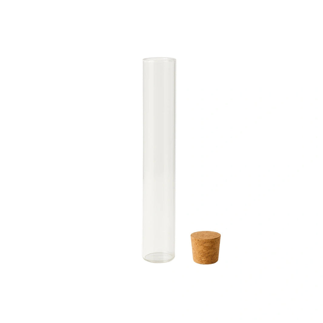 image 116MM CR CLEAR GLASS BLUNT TUBE WITH WOODEN CORK - (500 COUNT) Pack THC