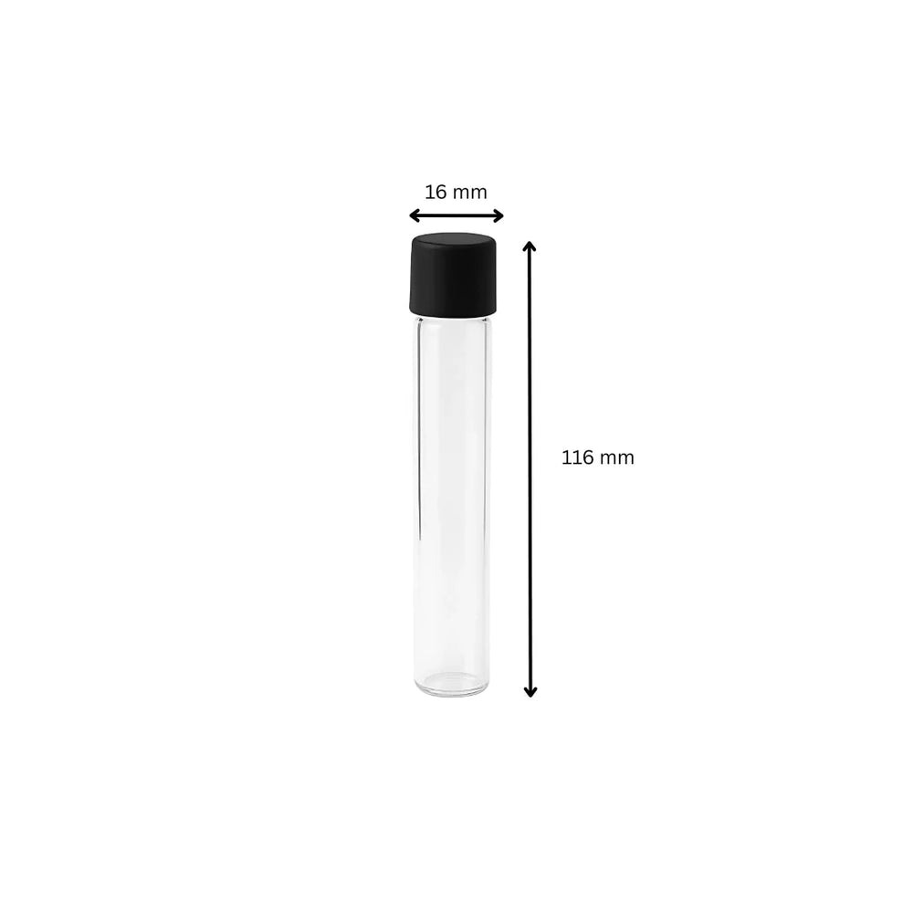 116mm cr clear glass blunt tube with plastic black cap