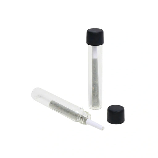 116mm cr clear glass blunt tube with plastic black cap