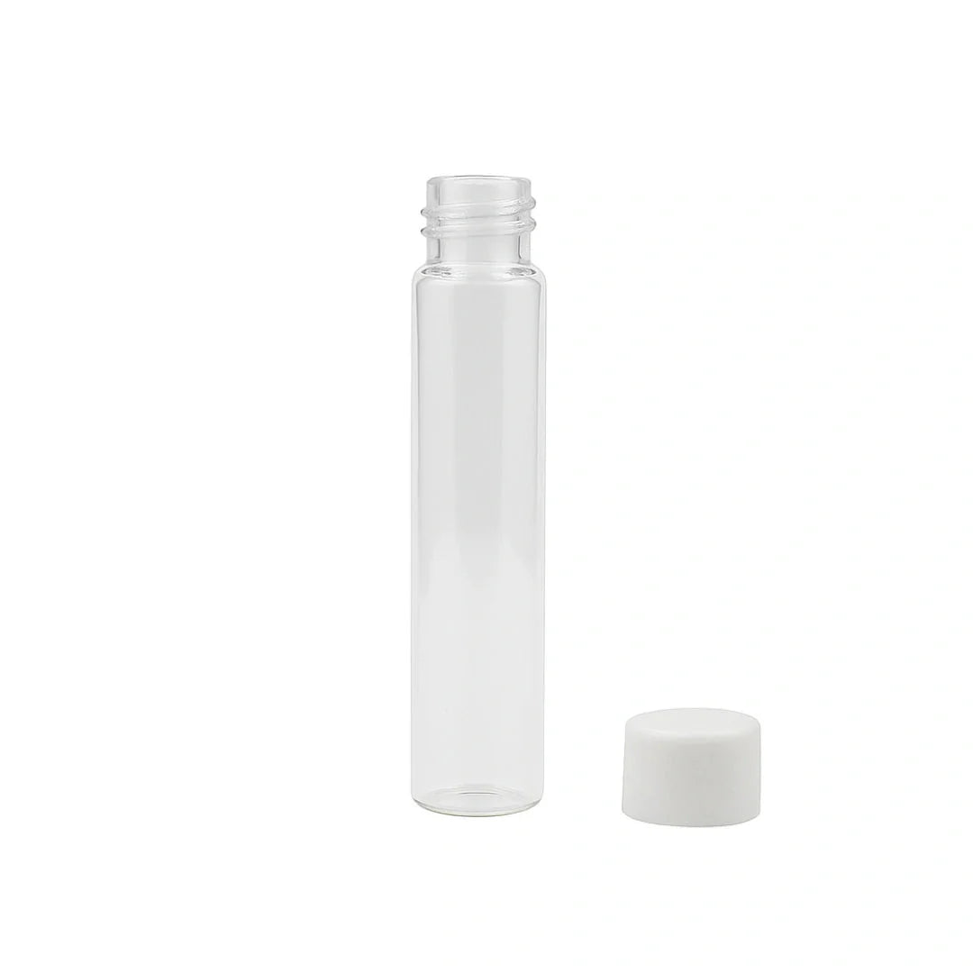 116mm cr clear glass blunt tube with plastic white cap