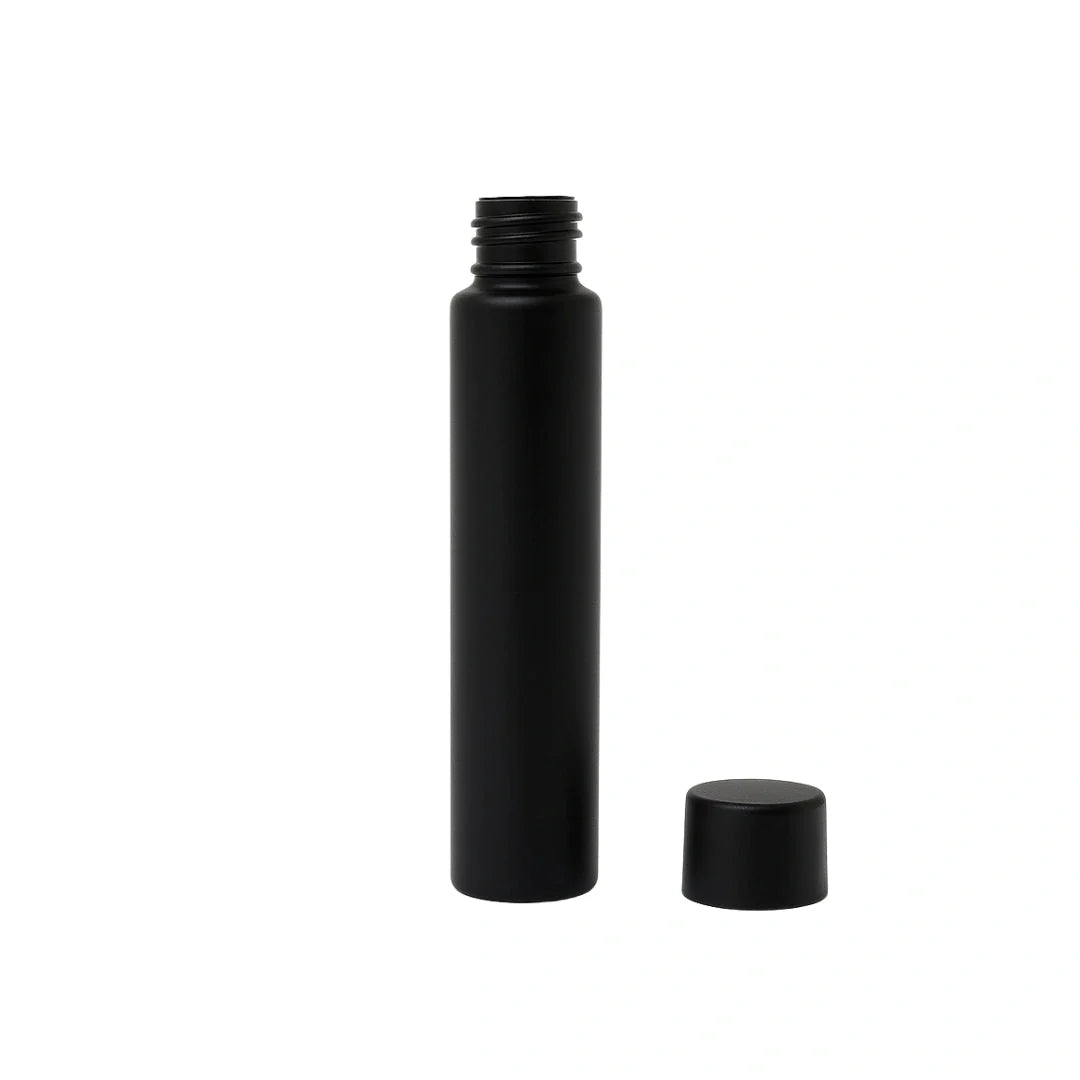 116mm cr matte black glass blunt tube with plastic black cap