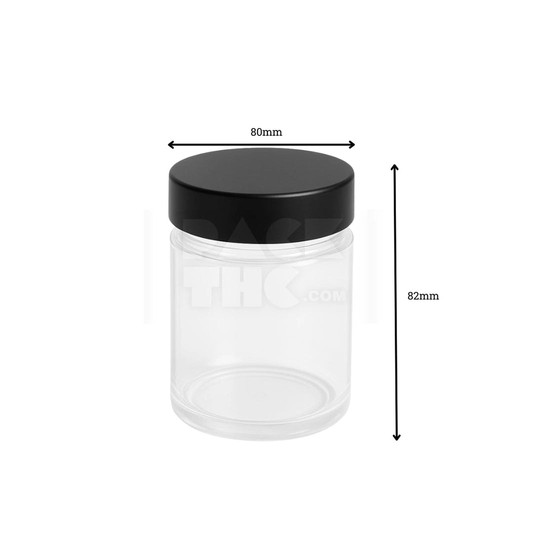 image 12OZ PLASTIC JAR WITH SMOOTH CAP - CLEAR WITH BLACK LID - (100 COUNT) Pack THC