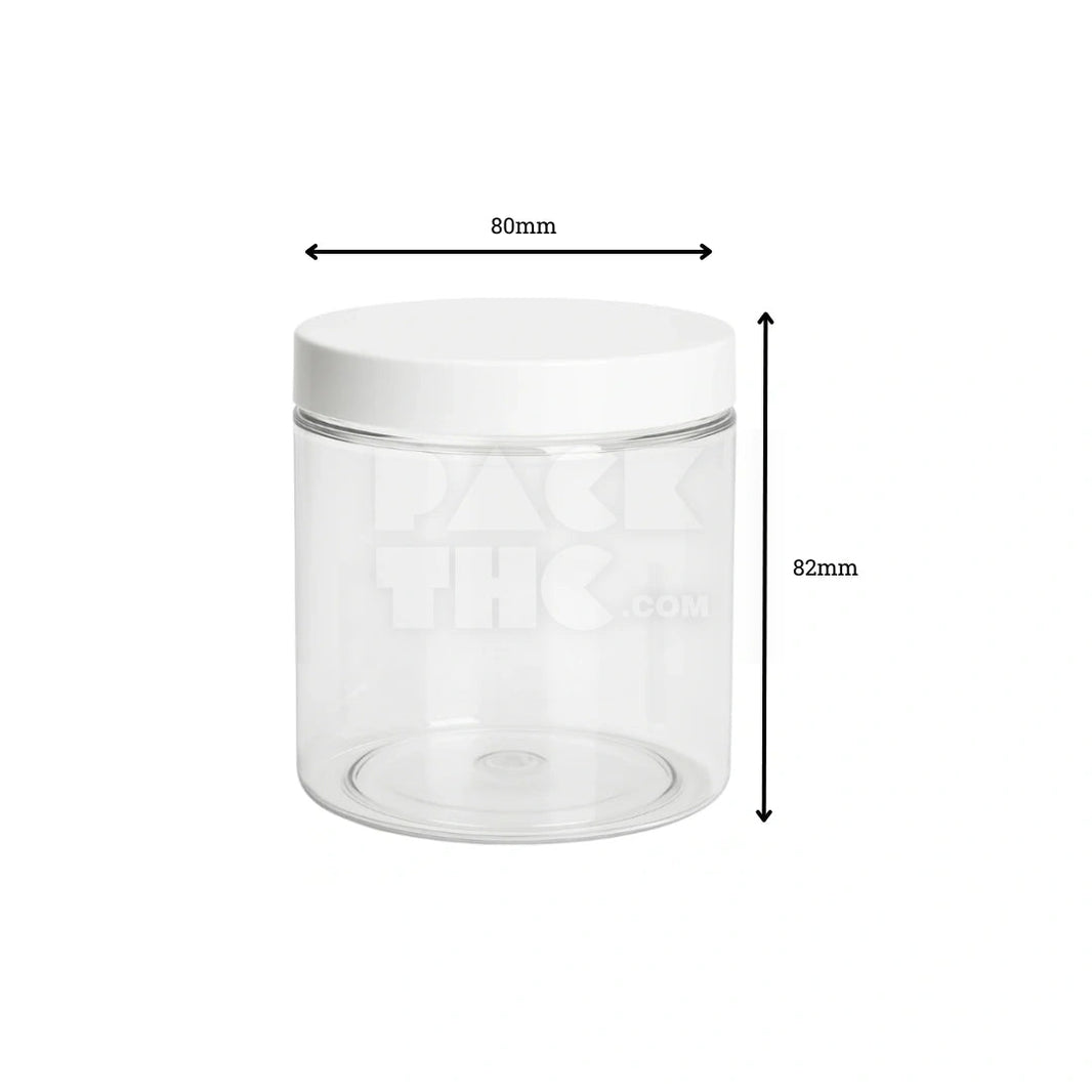 image 12OZ PLASTIC JAR WITH SMOOTH CAP - CLEAR WITH WHITE LID - (100 COUNT) Pack THC