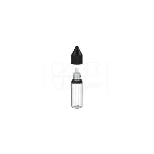 15ml pet reducer unicorn bottle with cr tamper evident break off band clear natural bottle with opaque black closure 1000 count
