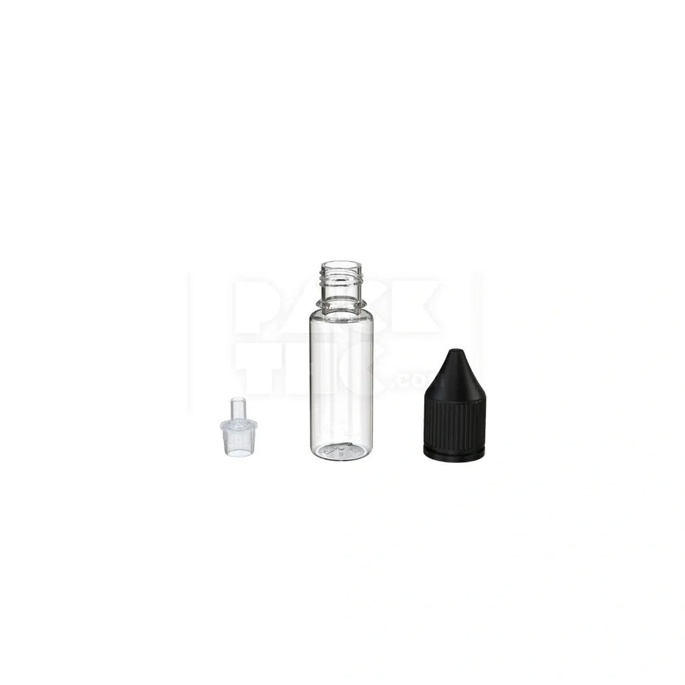 15ml pet reducer unicorn bottle with cr tamper evident break off band clear natural bottle with opaque black closure 1000 count