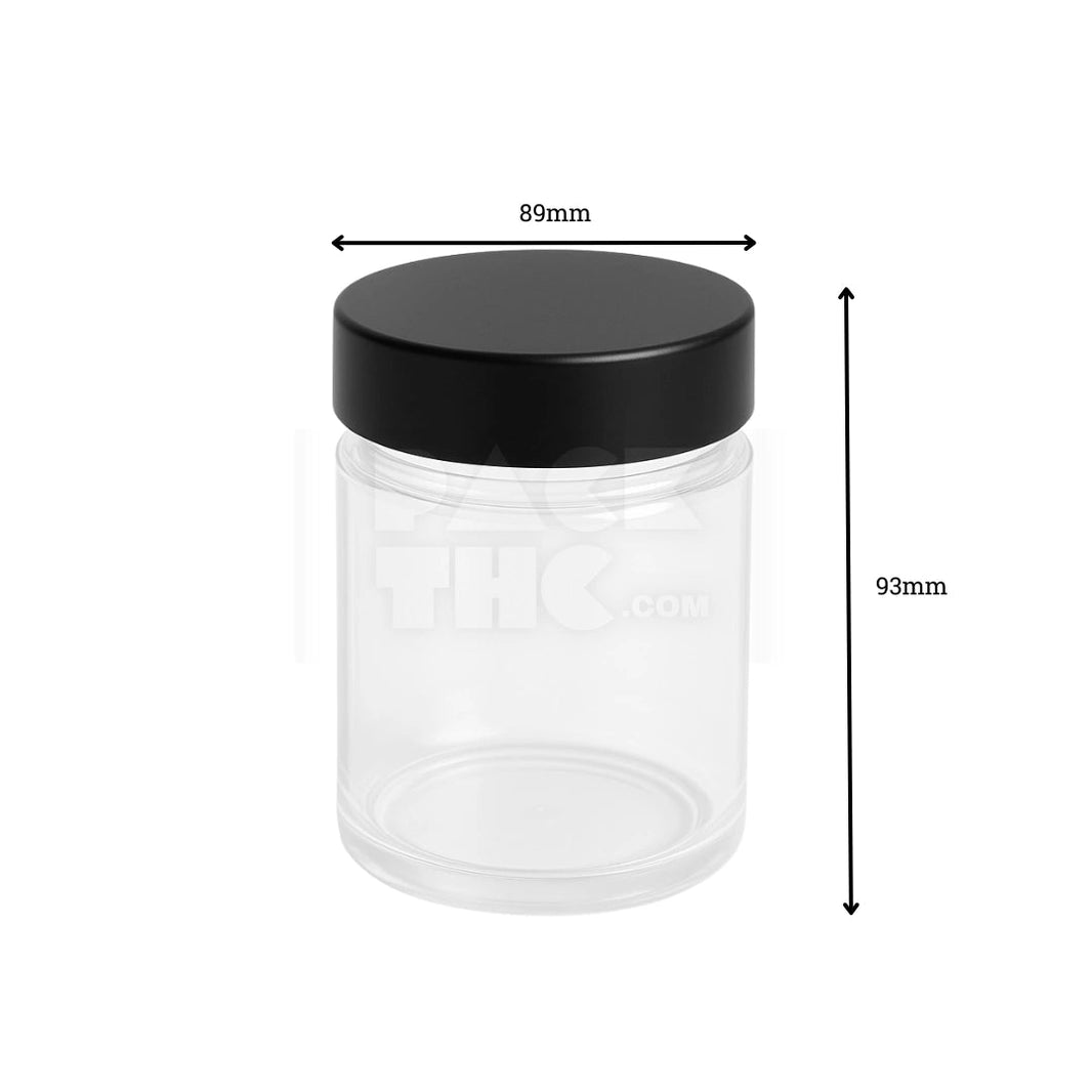 image 16OZ PLASTIC JAR WITH SMOOTH CAP - CLEAR WITH BLACK LID - (80 COUNT) Pack THC