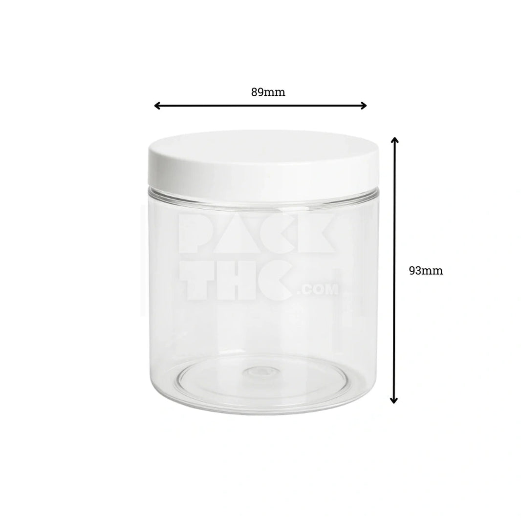 image 16OZ PLASTIC JAR WITH SMOOTH CAP - CLEAR WITH WHITE LID - (80 COUNT) Pack THC