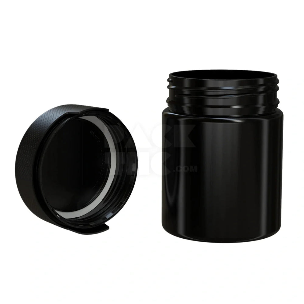 18 5oz 550cc aviator cr xl container with integrated liner tamper evident break off band opaque black container with opaque black closure 60 count