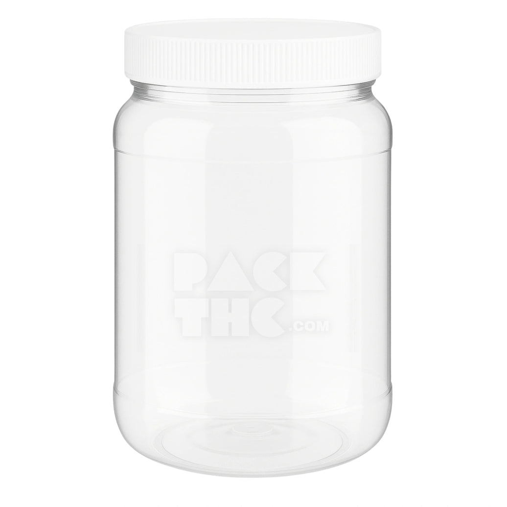 1 GALLON CLEAR PET ROUND WIDE- MOUTH PLASTIC JAR - CLEAR WITH WHITE LID - (12 COUNT) Pack THC