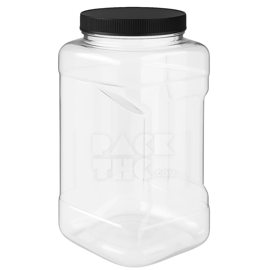 1 GALLON PLASTIC GRIP JARS - CLEAR WITH BLACK LID - (12 COUNT) Pack THC
