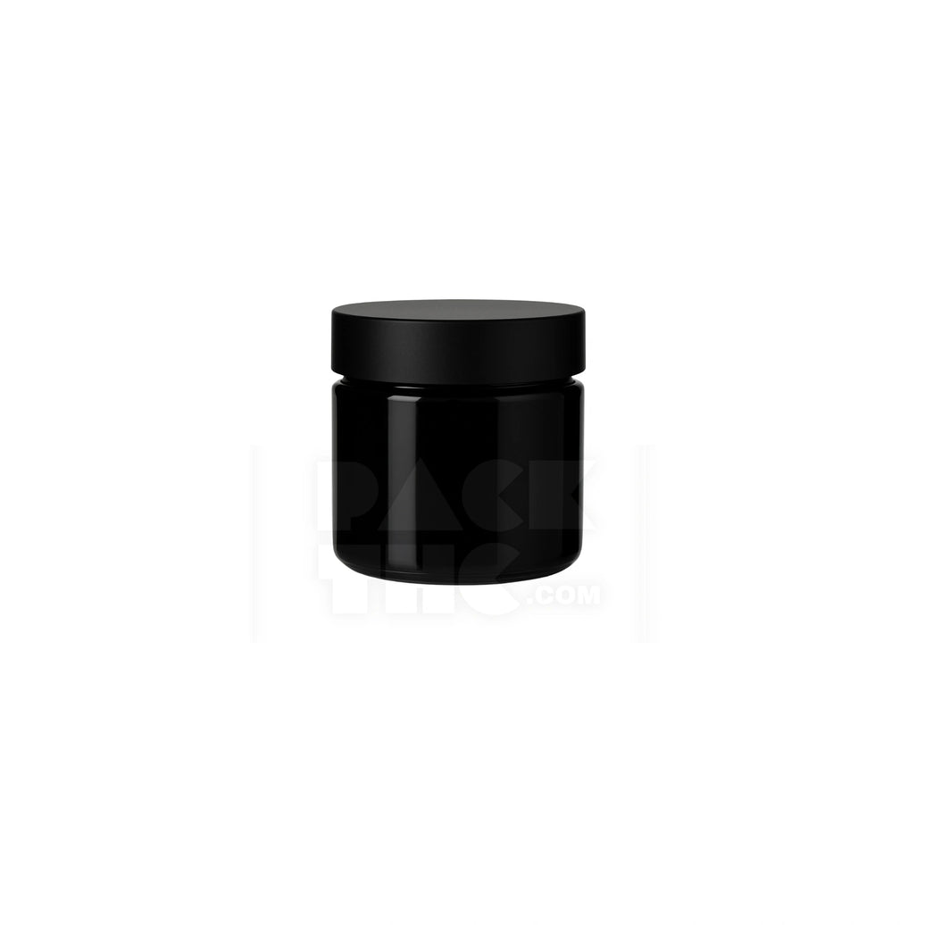 1OZ BLACK GLASS JAR WITH BLACK SMOOTH LID | PackTHC - (200)