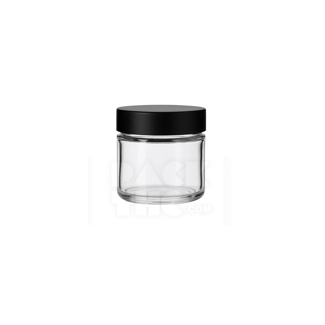 1OZ CLEAR GLASS JAR WITH MATTE BLACK SMOOTH LID | PackTHC - (200)