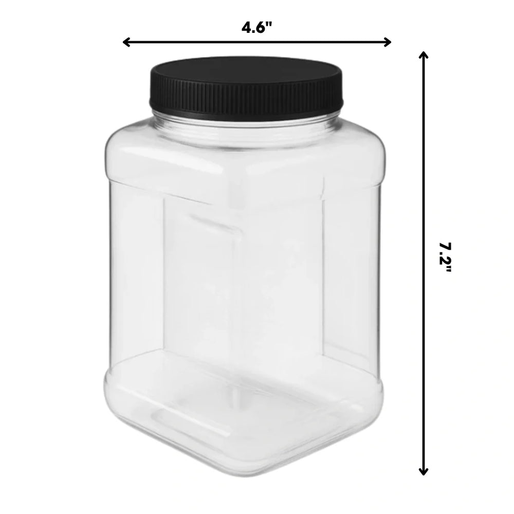 1 2 gallon plastic grip jars clear with black lid