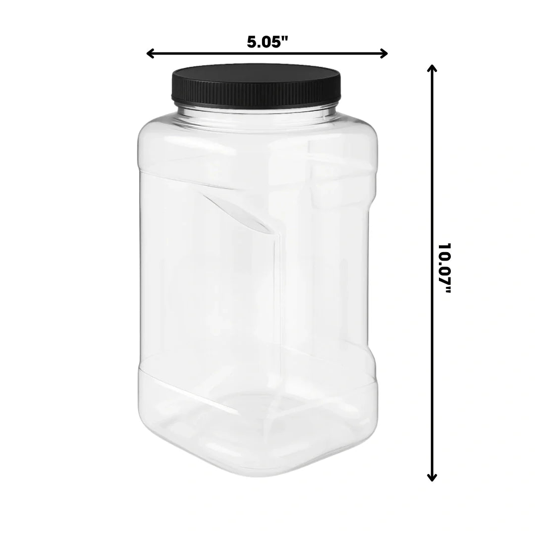1 gallon plastic grip jars clear with black lid