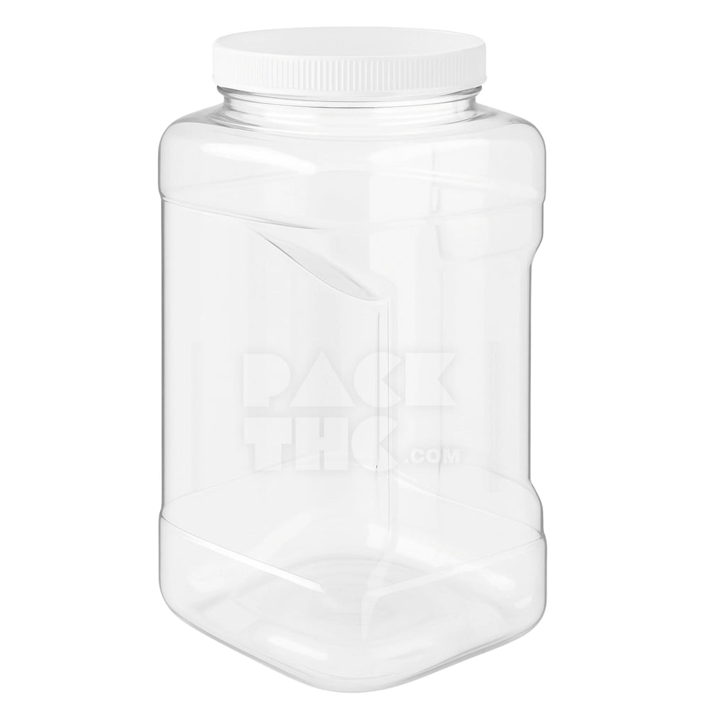1 GALLON PLASTIC GRIP JARS - CLEAR WITH WHITE LID | PackTHC - (12)