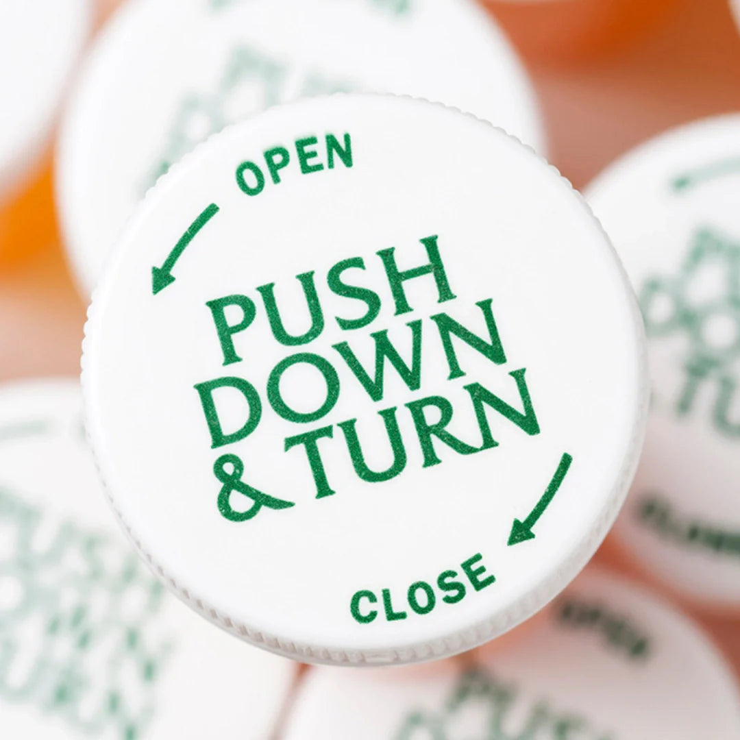 20 dram push turn cr bottles green
