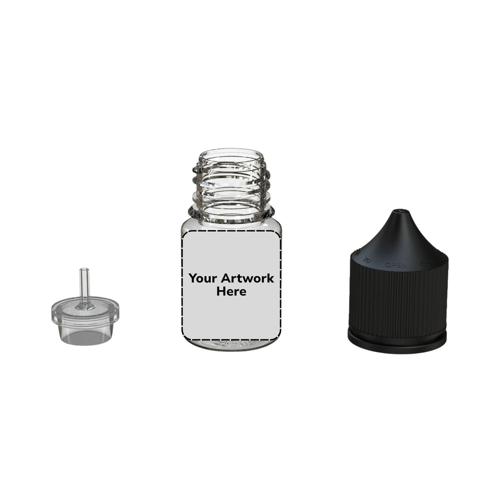 20ml stubby unicorn bottle clear black cap