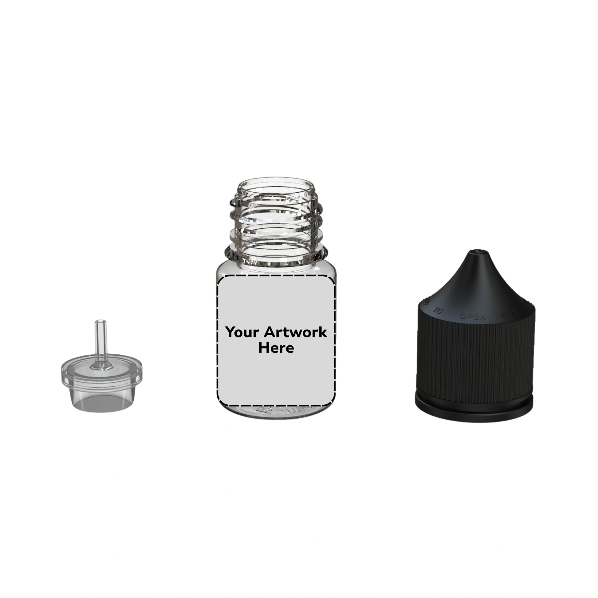 20ml stubby unicorn bottle clear black cap