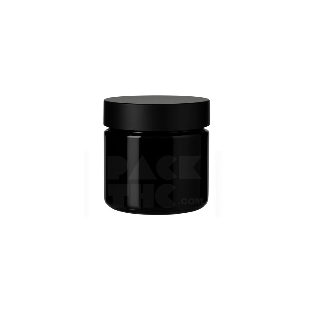 2OZ BLACK GLASS JAR 
WITH BLACK SMOOTH LID - (150 COUNT) Pack THC