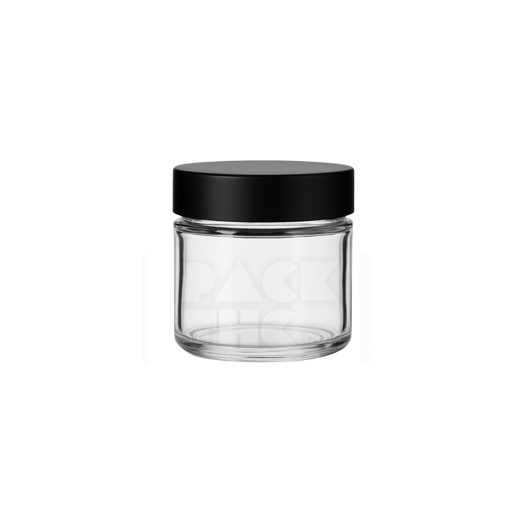 2OZ CLEAR GLASS JAR 
WITH MATTE BLACK SMOOTH LID - (150 COUNT) Pack THC