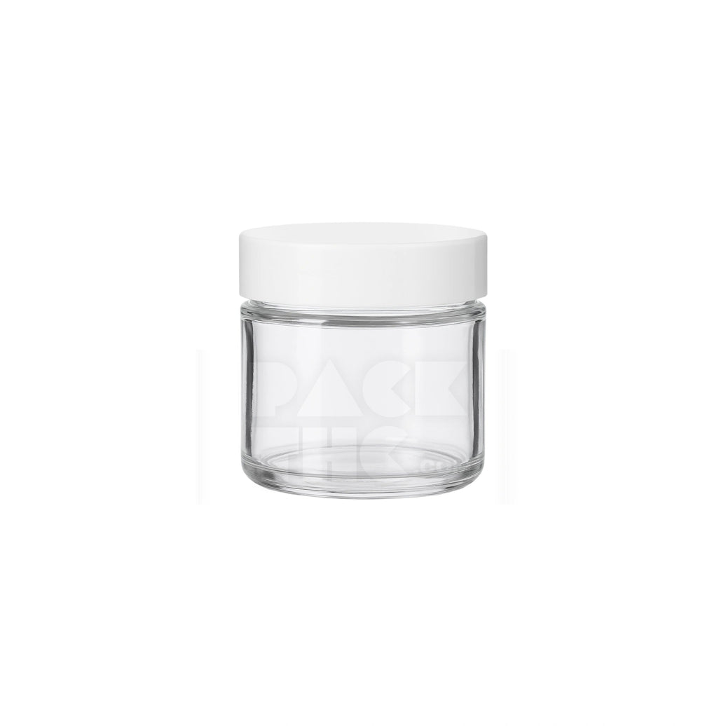 2OZ CLEAR GLASS JAR WITH MATTE WHITE SMOOTH LID | PackTHC - (200)