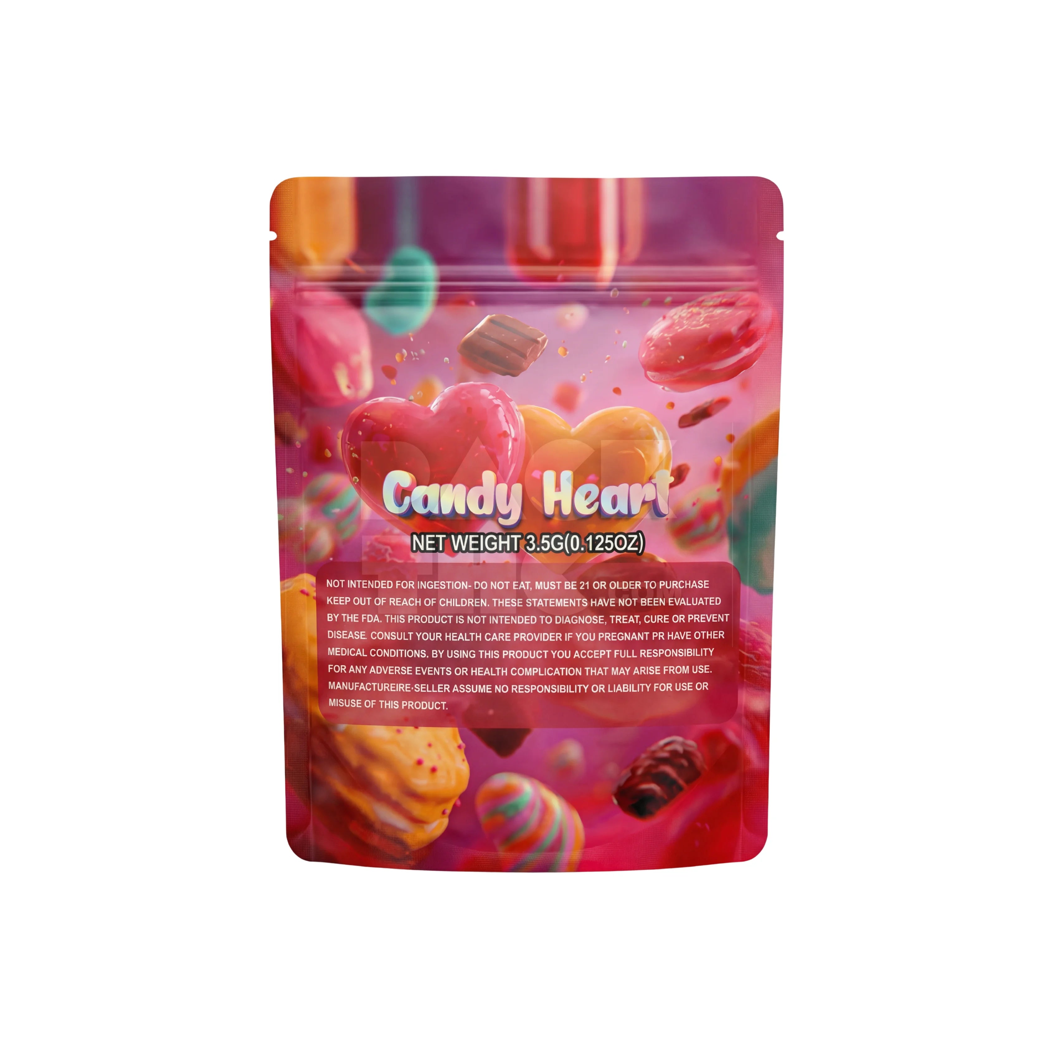 3.5 Grams Candy Heart Mylar Bags (100 Count)