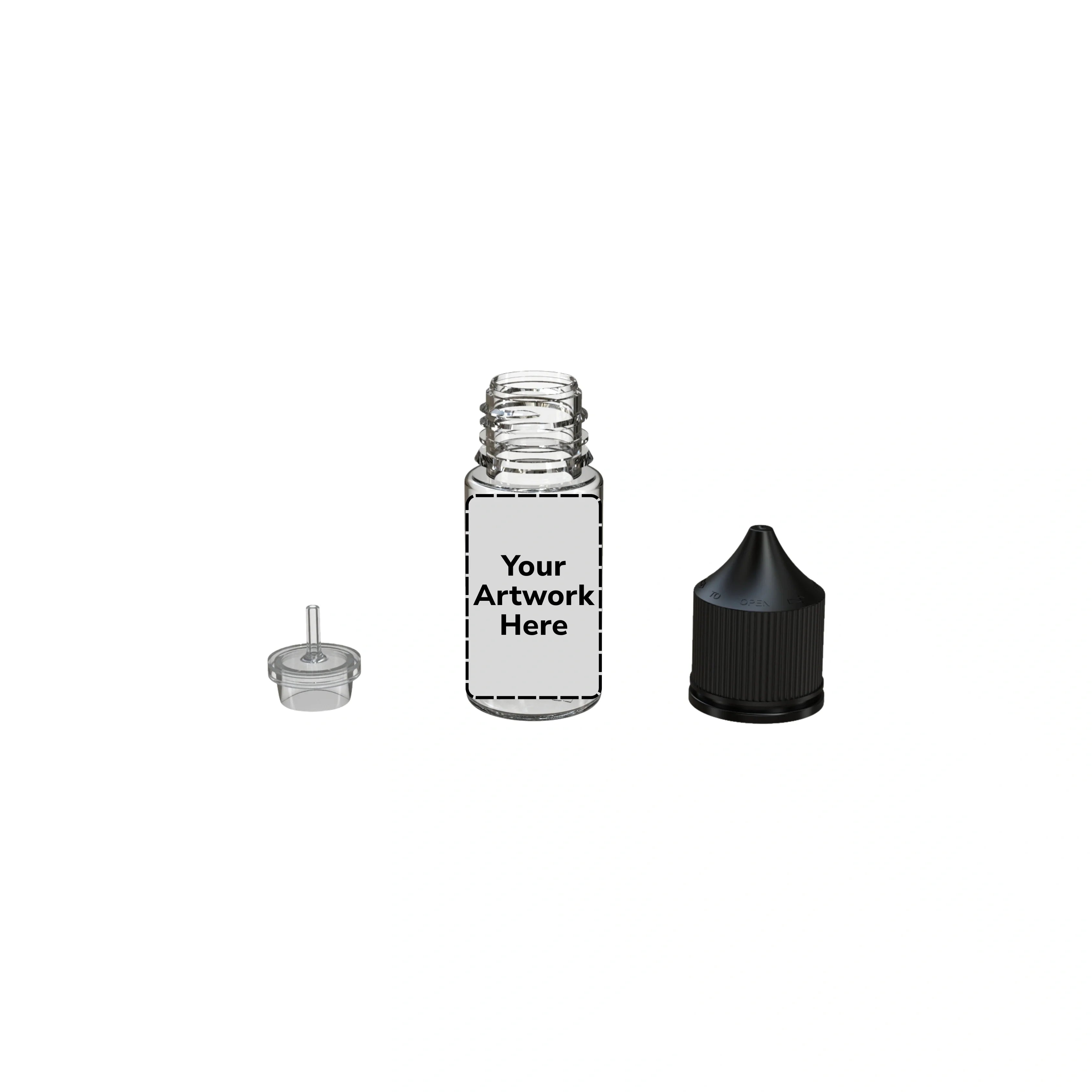30ml stubby unicorn bottle clear black cap