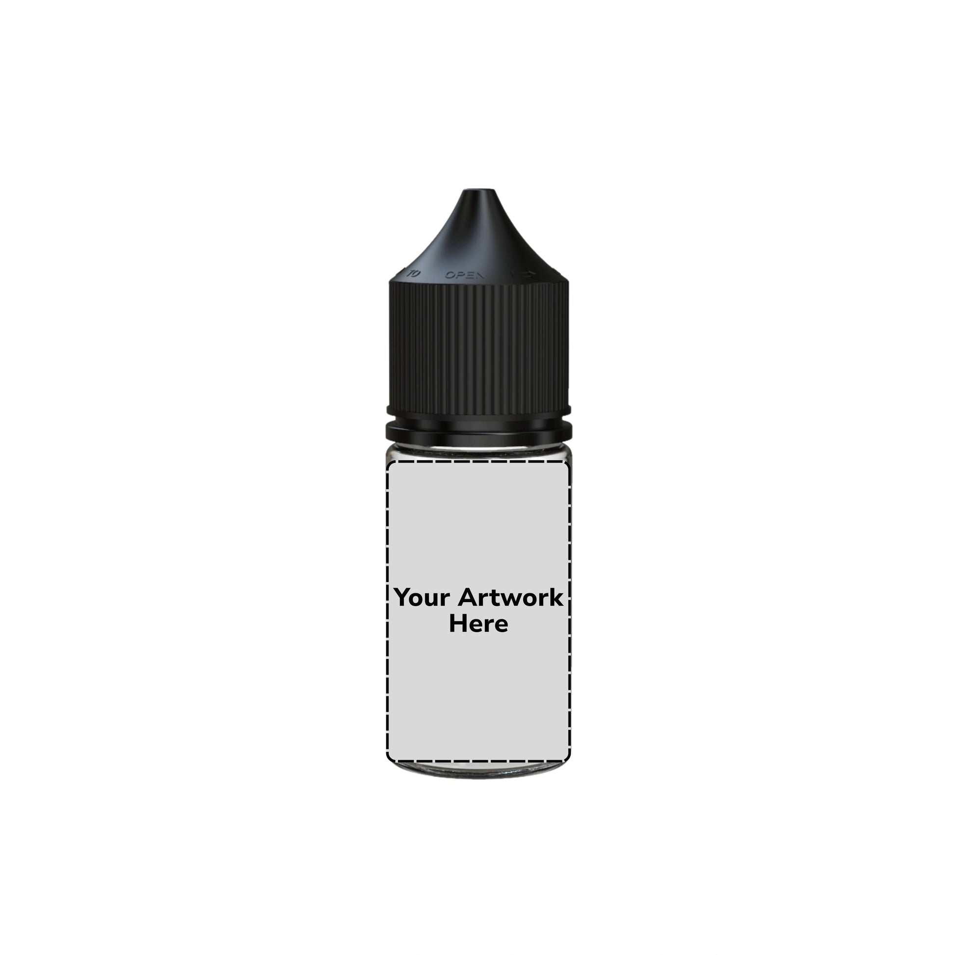 30ml stubby unicorn bottle clear black cap