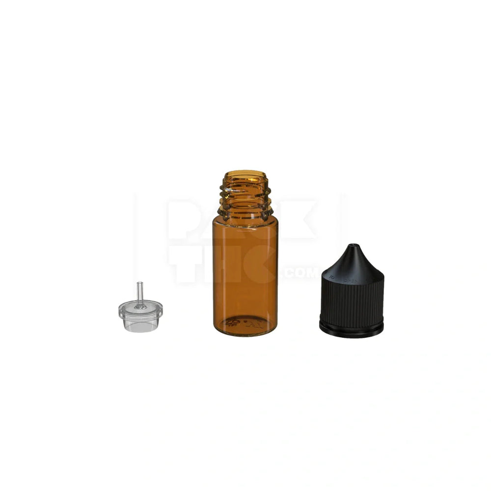 30ml stubby pet unicorn bottle cr translucent amber black cap 1000 count