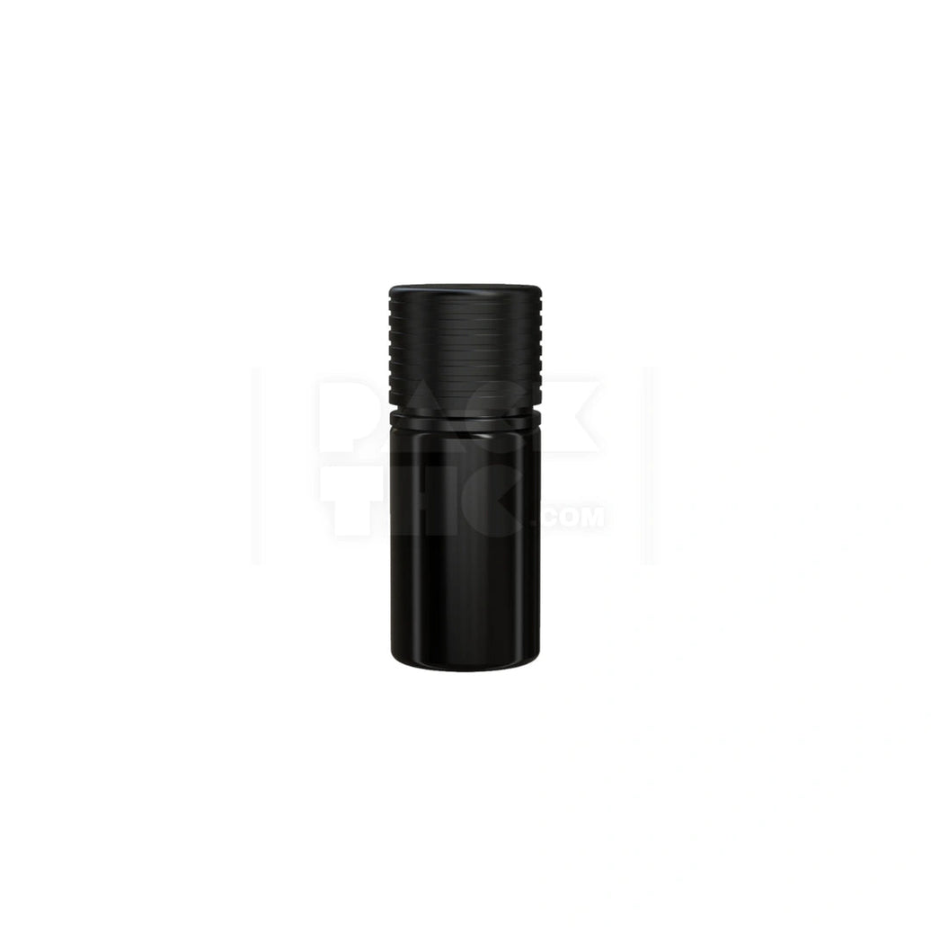 30ml stubby spiral cr bottle with friction fit closure tamper evident break off band opaque black bottle with opaque black closure 1000 count