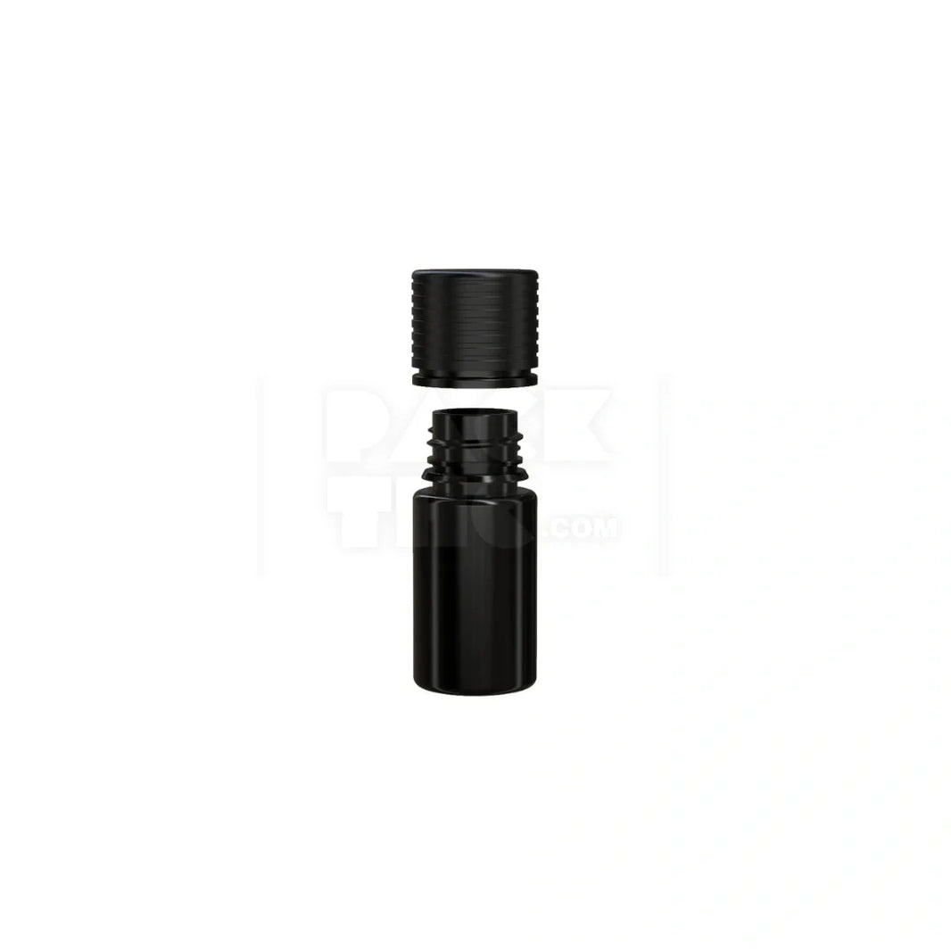 image 30ml stubby spiral cr bottle with friction fit closure tamper evident break off band opaque black bottle with opaque black closure 1000 count