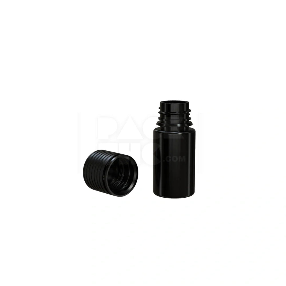 30ml stubby spiral cr bottle with friction fit closure tamper evident break off band opaque black bottle with opaque black closure 1000 count