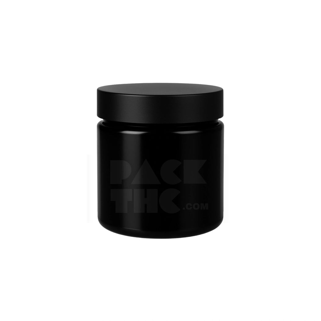 4OZ BLACK SCREW TOP GLASS JAR 
WITH BLACK SMOOTH LID - (100 COUNT) Pack THC