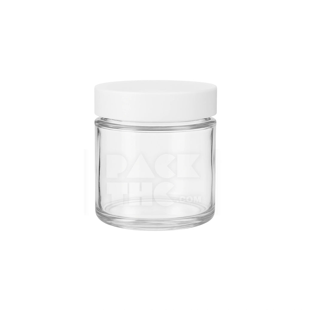 4OZ CLEAR SCREW TOP GLASS JAR 
WITH MATTE WHITE SMOOTH LID - (100 COUNT) Pack THC