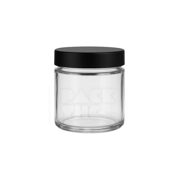 4OZ CLEAR SCREW TOP GLASS JAR WITH MATTE BLACK SMOOTH LID  - (90)