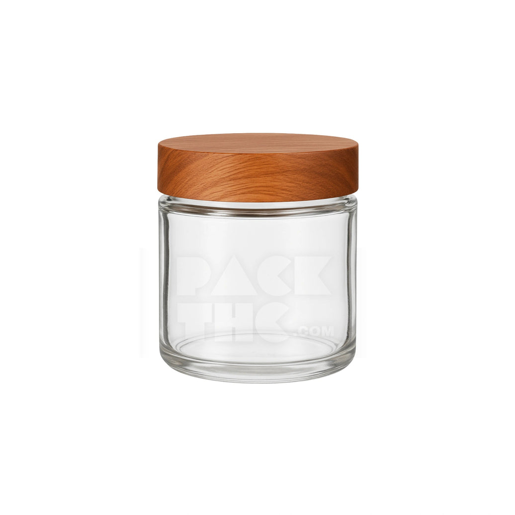 4OZ CLEAR SCREW TOP GLASS JAR 
WITH WOODEN SMOOTH LID - (100 COUNT) Pack THC