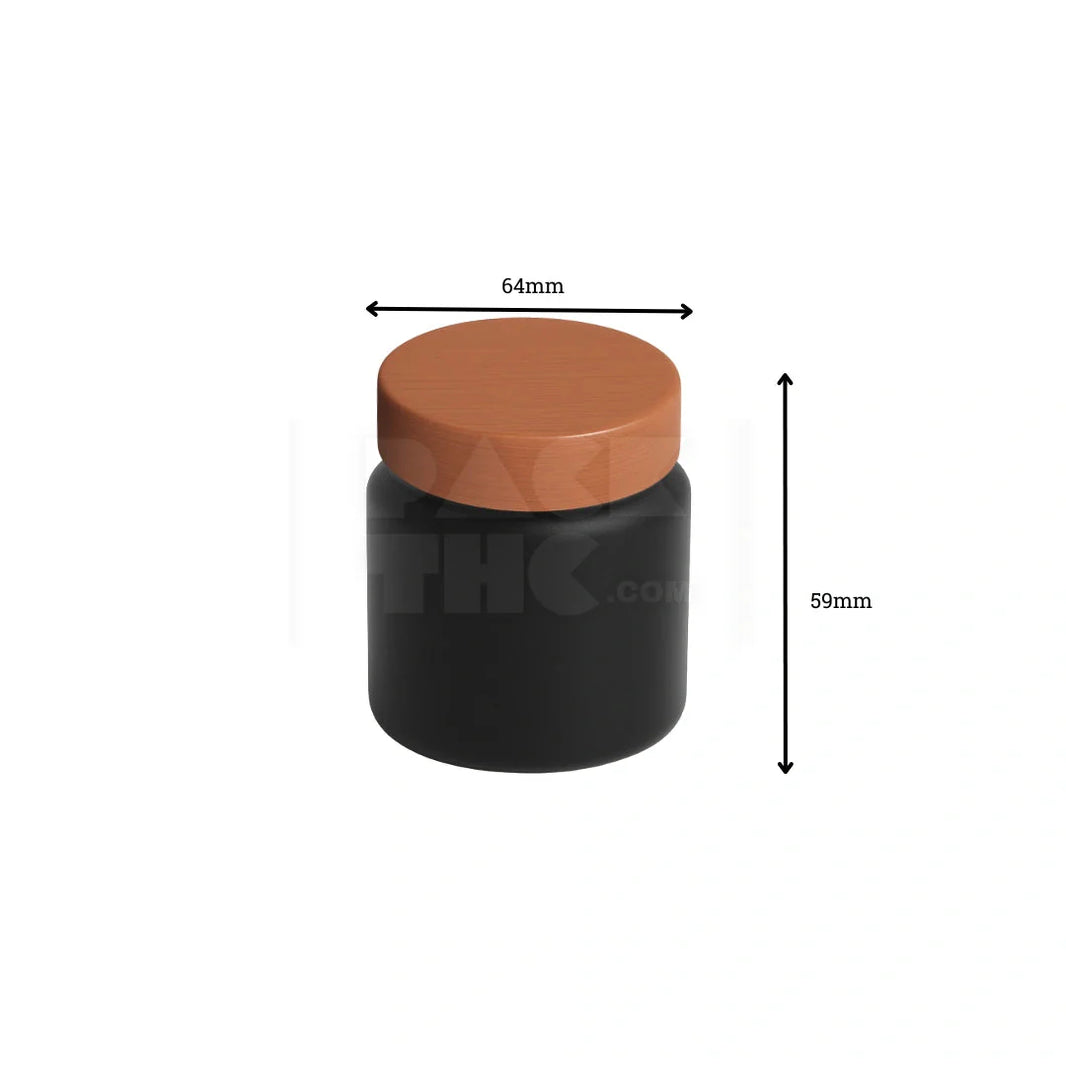 image 4oz plastic jar with smooth cap black with wooden lid