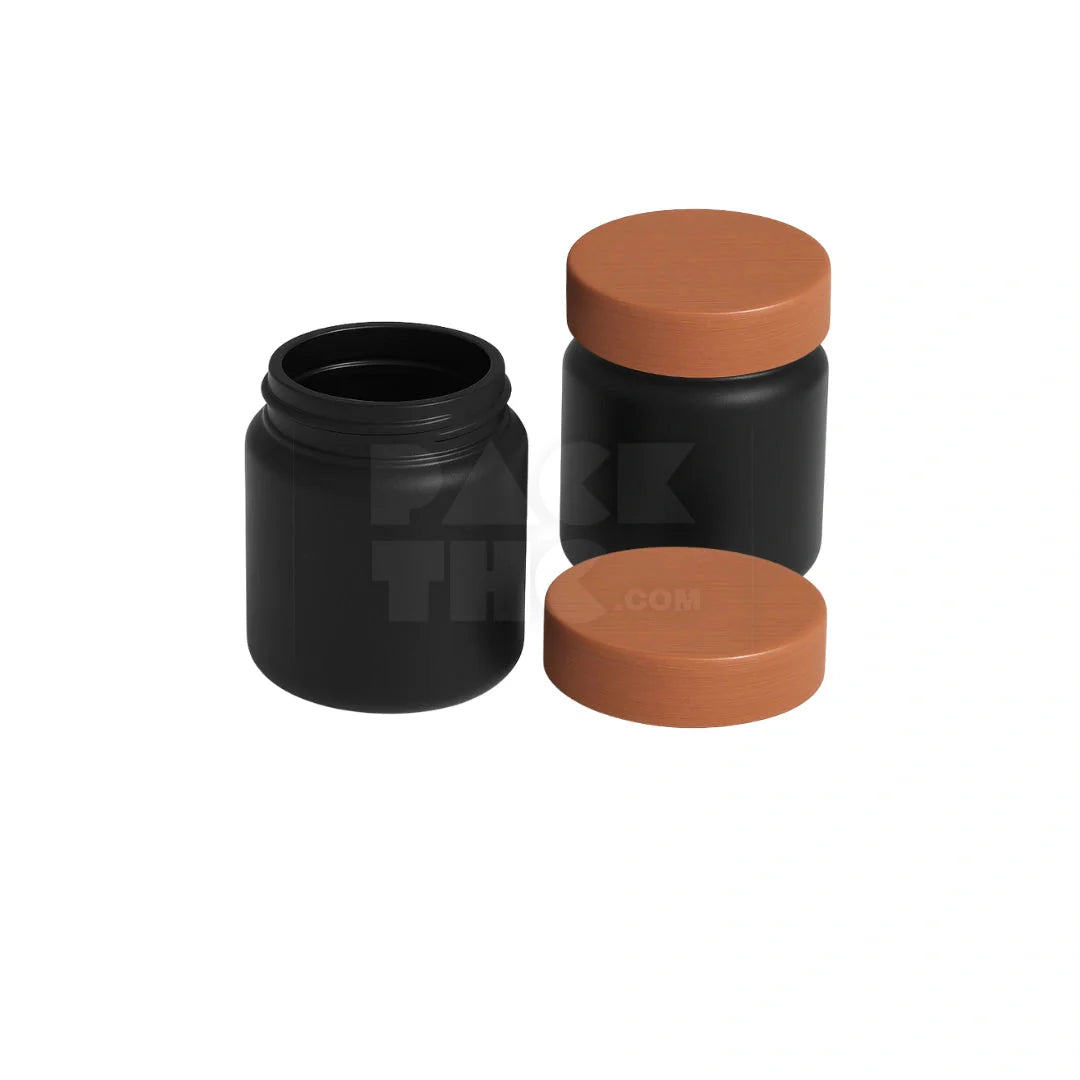 4oz plastic jar with smooth cap black with wooden lid