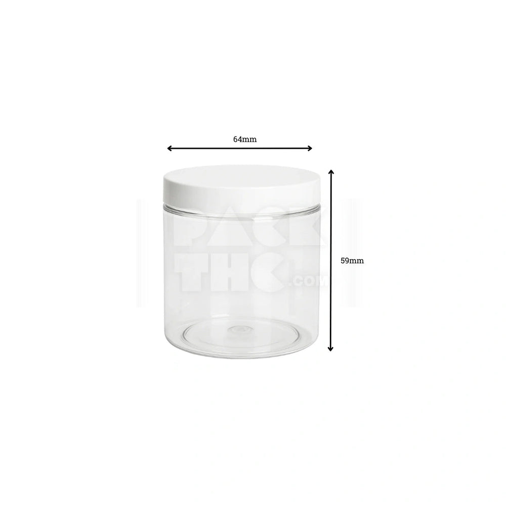 4OZ PLASTIC JAR WITH SMOOTH CAP - CLEAR WITH WHITE LID - (400 COUNT) Pack THC