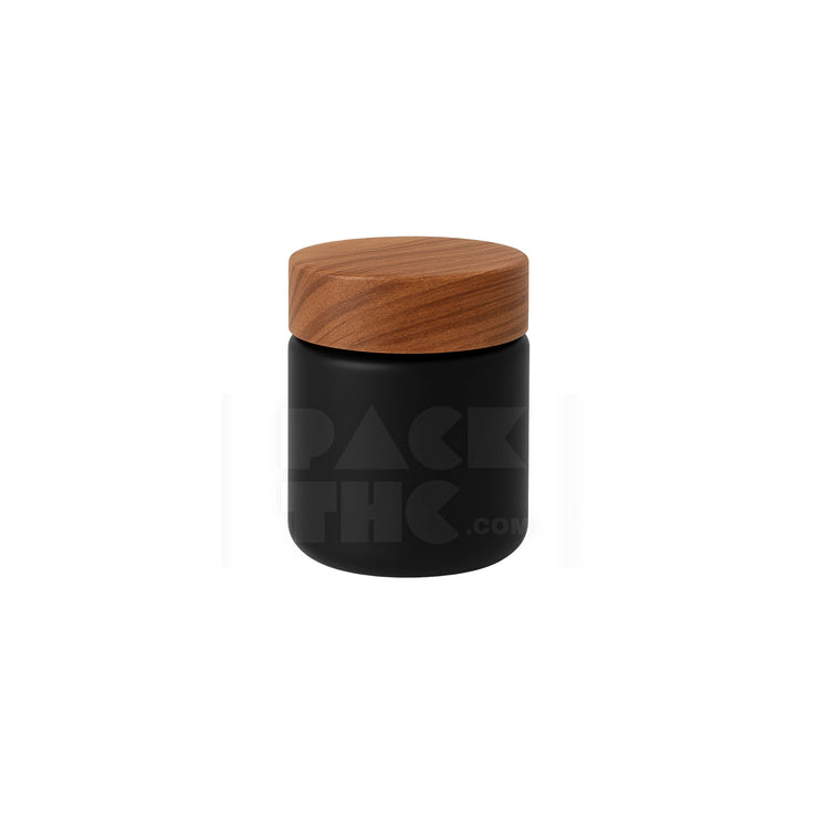 4oz plastic jar with smooth cap black with wooden lid
