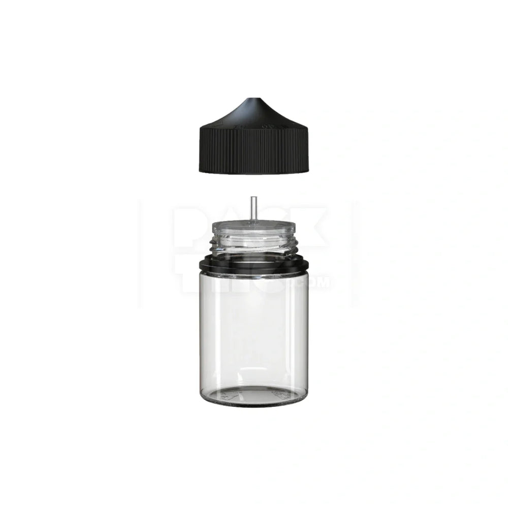 60ml stubby pet unicorn bottle cr clear natural black cap 500 count