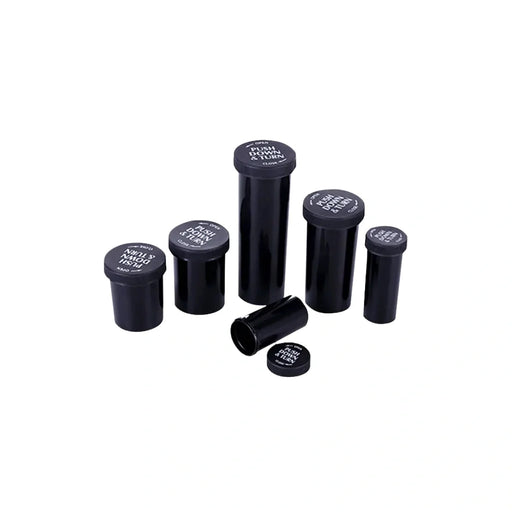 60 dram push turn reverse cap bottles black