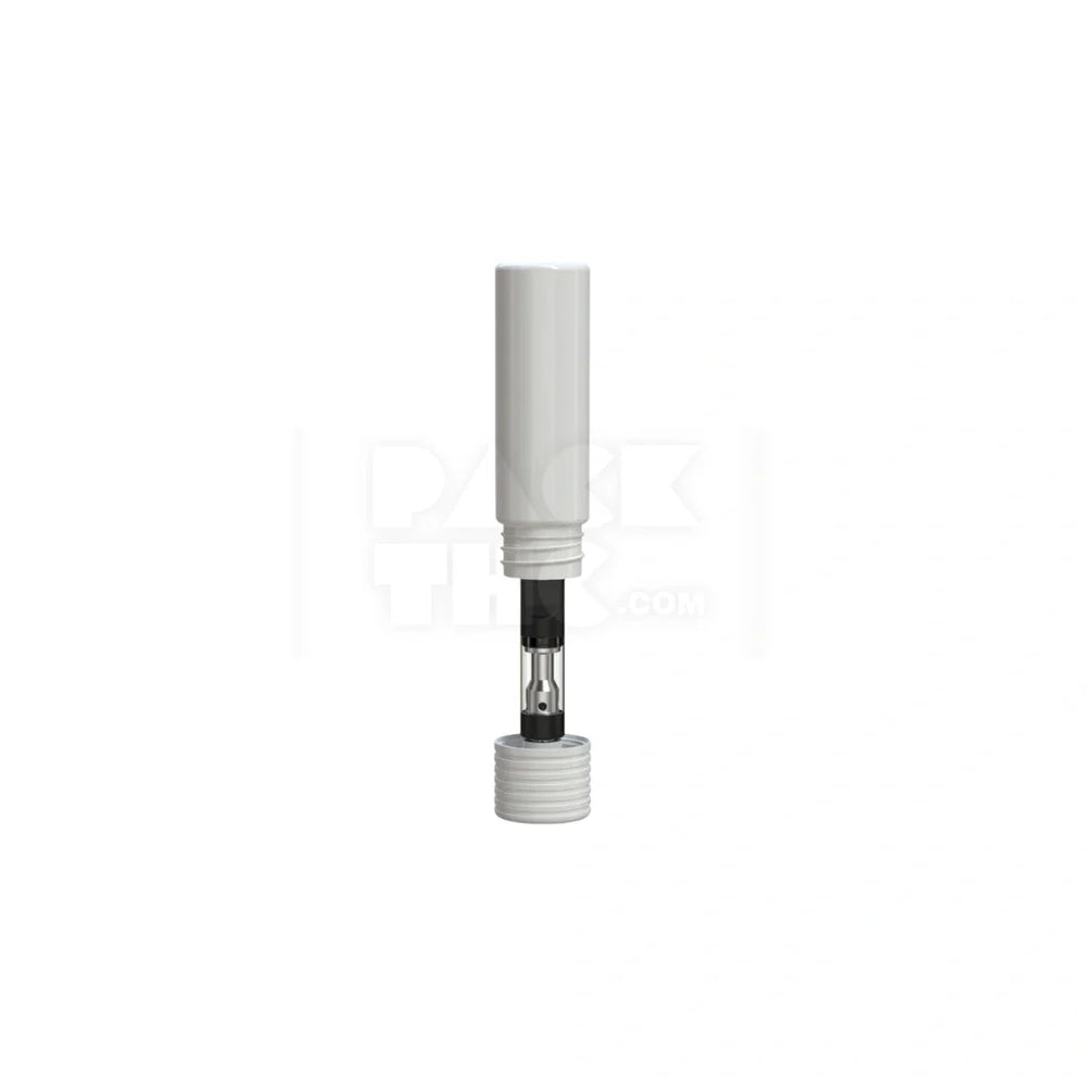 65mm spiral cr cartridge container flat bottom with 510 thread tamper evident break off band opaque white container with opaque white closure 400 count