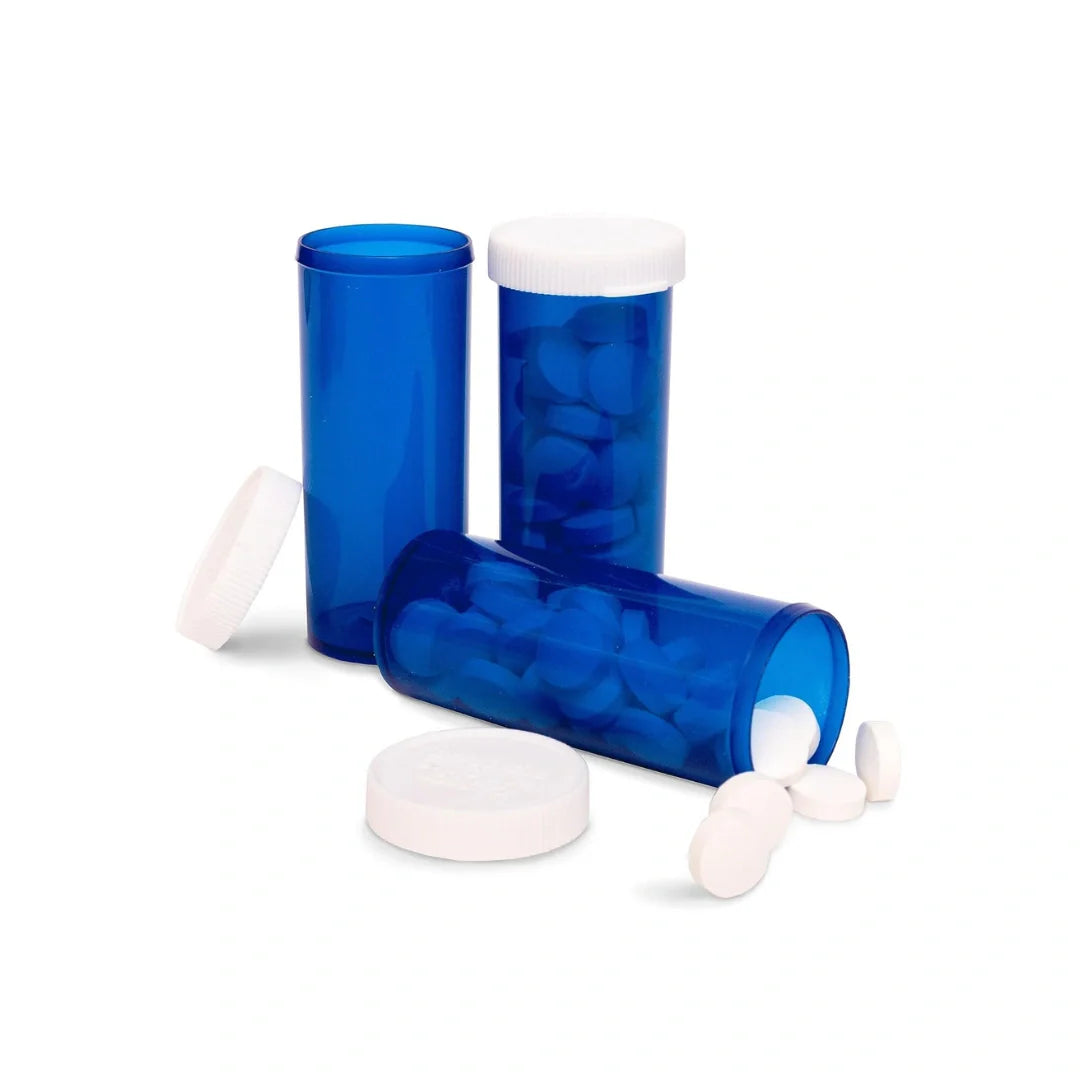 8 dram push turn cr bottles blue